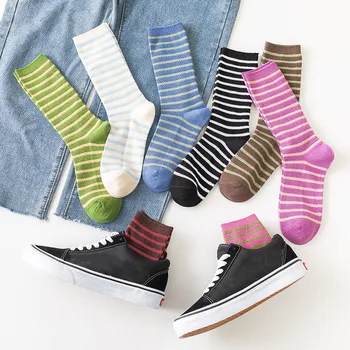 

Jeseca New Hot Striped Women Socks Fashion Preppy Style Girls Cute Kawaii Christmas Sock Harajuku Vintage Streetwear Crew Sock
