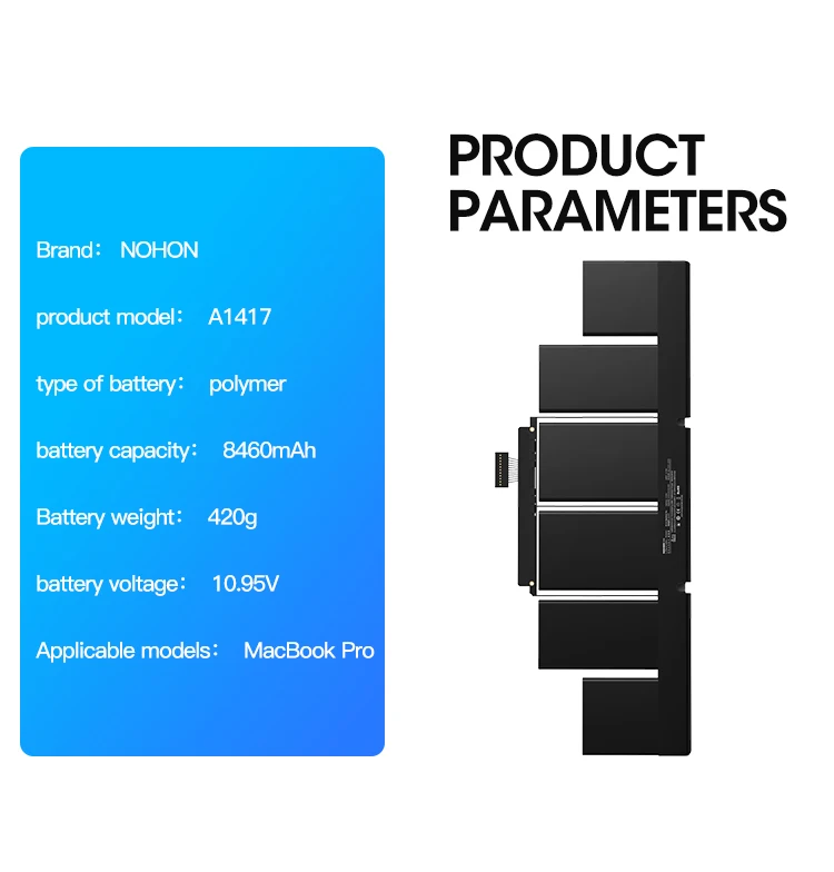 NOHON Аккумулятор для ноутбука A1417 для Apple MacBook Pro 1" retina A1398 Mid 2012 ранний 2013 MD831LL/A MC975LL/A MC976LL/A