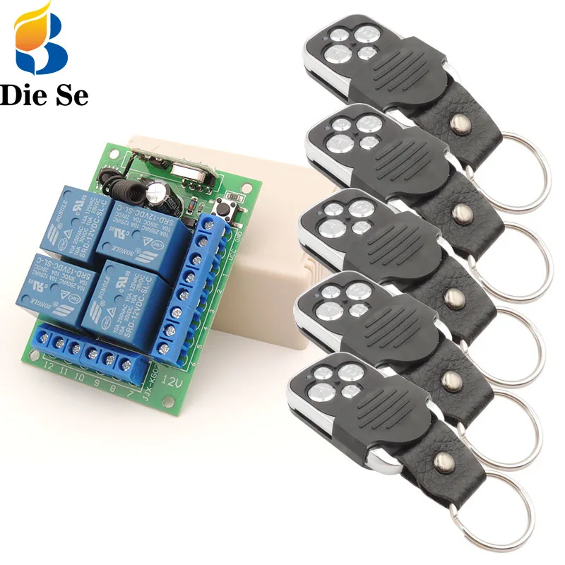 

433Mhz Universal Wireless Remote Control DC 12V 10A 4CH rf Relay receiver and Transmitter for Garage/car trunk / Motor switch
