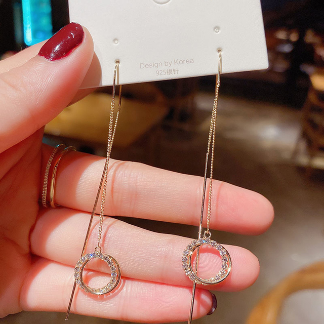 Trendy Korean Crystal Star Moon Dangle Earrings For Women Exquisite Flowers Long Tassel Earring Girl Party Jewelry Gifts