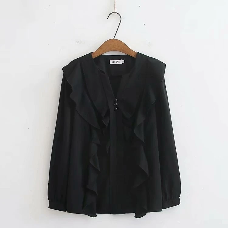 

Plus Size vrouwen Chiffon Blouse Losse Lange Mouw Kantoor Slijtage Blusas Effen Kleur Vintage Vrouwelijke Tops