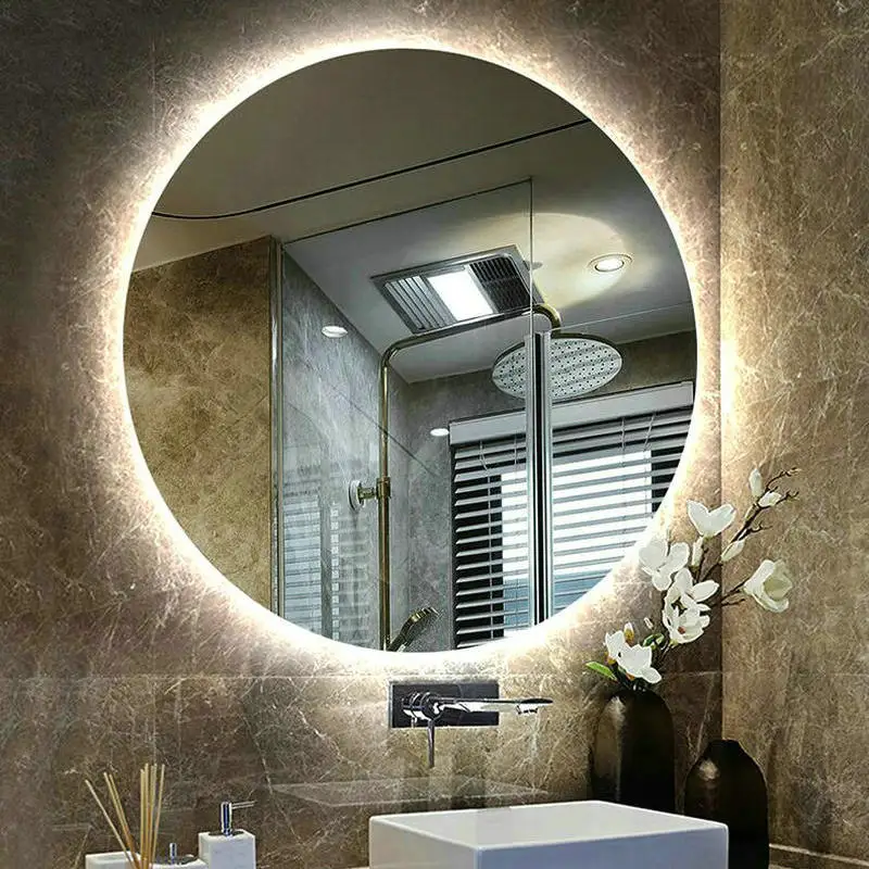 60 см 23,6" светодиодный свет высокого качества отражение Безрамное серебряное зеркало анти лягушка Demist круглое зеркало в ванную комнату