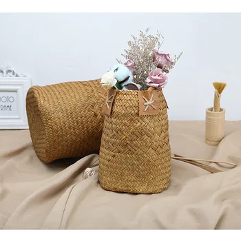 

Handmade Natural Wicker Weaving Laundry Clothing Storage Box Straw Bamboo Woven Flower Plant Storage Basket