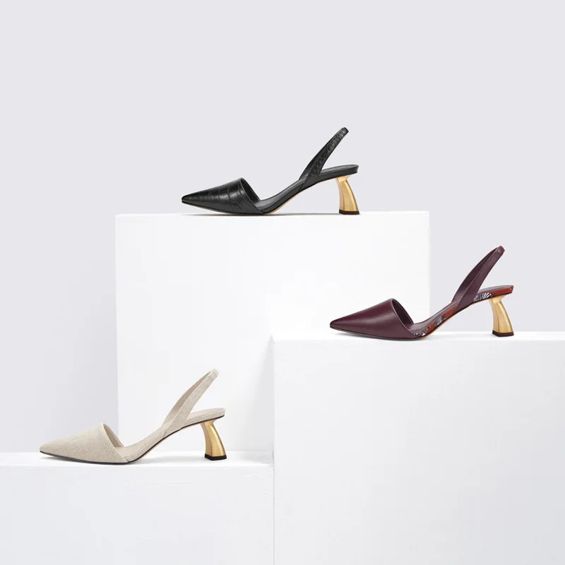 

Sandals Celebrity Style Sandals Women's High-Heel Metal yi xing gen Pointed-Toe High Heel Shoes Chunky-Heel Low-Cut WOMEN'S Shoe