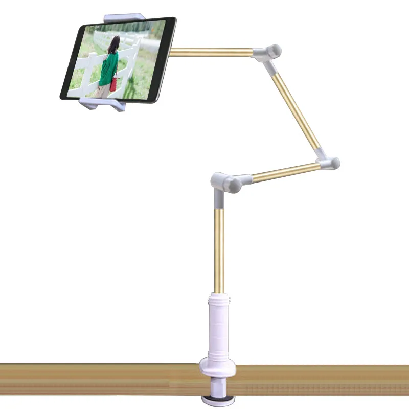 4-12 дюймов, держатель для мобильного телефона, планшета, крепление для iPad Mini Air, samsung, длинная рука, ленивая кровать, стол, кронштейн, подставка, 360 градусов - Цвет: Gold