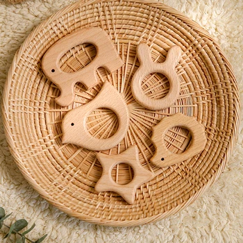 Let's Make Baby Teether Animal Beech Wood Rings 10PCS Bird Unicorn DIY Accessories Teething Toys Baby Products Wooden Teethers 1