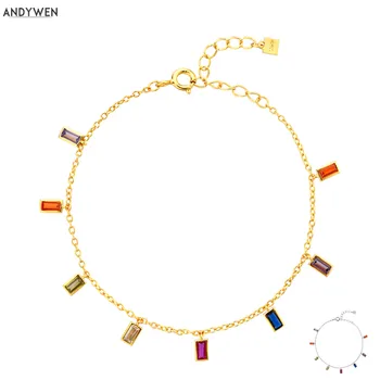 

ANDYWEN 925 Sterling Silver Colorful Rainbow Bracelet Soft Chain Crystal CZ Bangle Soft Luxury Women Party Rock Punk European