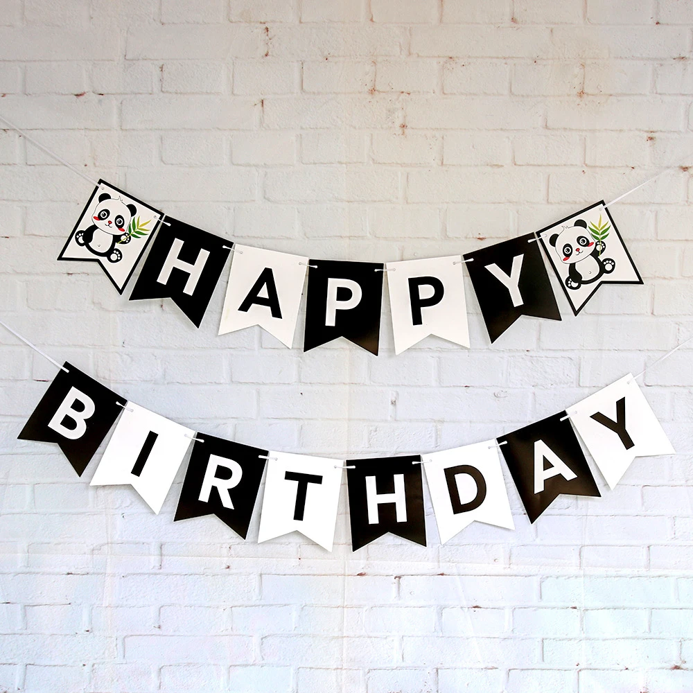 Happy Birthday Banner Black And White Happy Birthday Banner Cartoon Panda Theme Party Kids Birthday Party Decorations  Black White Fish Tail Shape - Banners, Streamers & Confetti - Aliexpress