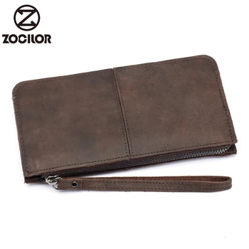 

100% genuine leather Retro Crazy Horse soft Leather Men Women Long Wallet First Layer Zippers Clutch Bag Business Wallet Handbag