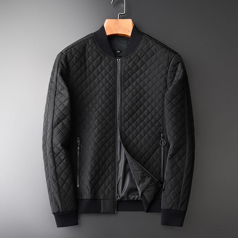 Chaqueta de cuello hombre, Parka negra de lujo con costura de rombos, abrigo informal ajustado de alta calidad para invierno - AliExpress Mobile