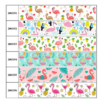 

New Arrival 5 Yards 16mm/25mm/38mm/50mm/75mm Grosgrain/Satin Ribbon Flamingos Printed for DIY Gift Wrap Hair Bows