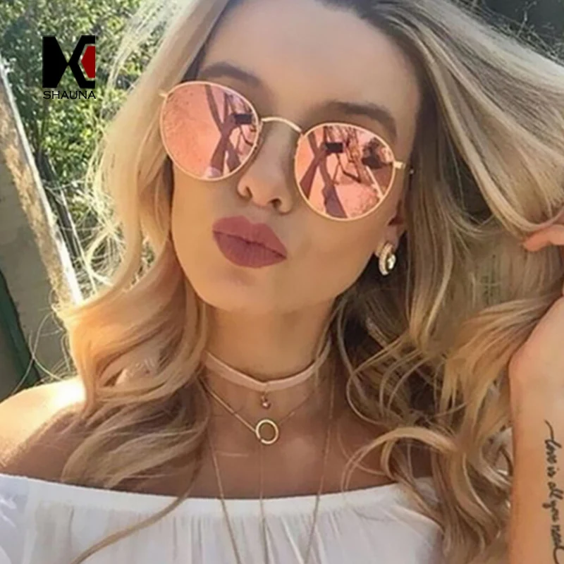 Женские и мужские очки в стиле ретро SHAUNA, классические круглые розовые светоотражающие очки с прозрачными красными линзами UV400|red glasses|glasses uv400reflective sunglasses | АлиЭкспресс