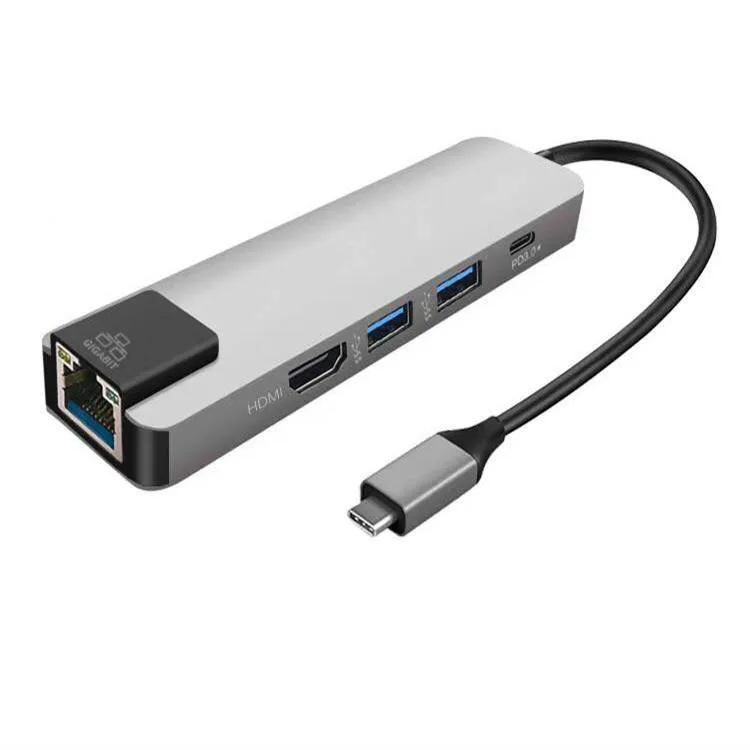Серебристый 5 в 1 концентратор USB Type C для MacBook многофункциональный конвертер развития Док-концентратор HDMI 4 к USB C концентратор для Gigabit Ethernet - Цвет: Серебристый
