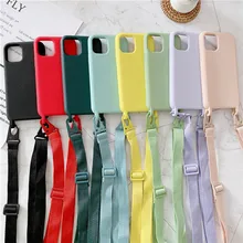 Original liquid silicone Crossbody Necklace Phone Case For iPhone 12 11 Pro Max XS XR X 8 7 PLUS SE 20 Lanyard Cord Strap Cover