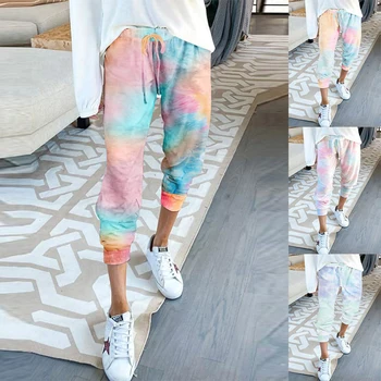 

Fashionable summer tie-dye bare ankle women's 9-point pants bohemian casual drawstring pencil pants ladies trousers clothing