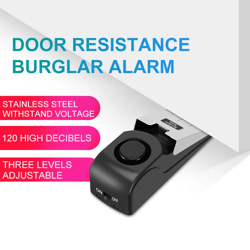 

120dB Door Stop Alarm Portable Vibration Alarm Burglar Security Door Stopper Hooks Lock System for Wireless Travel Home Security