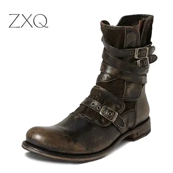 

Artificial Leather Men's High Boots Punk Style Work Cowboy Chukka Boots Zipper-up Motorcycle Boots Men Fashion Western Boots
