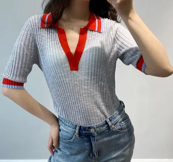 

Women Sweater Spring / Summer 2020 Women's Pullover V-neck Knitted Harf Sleeve Knitted Pullover