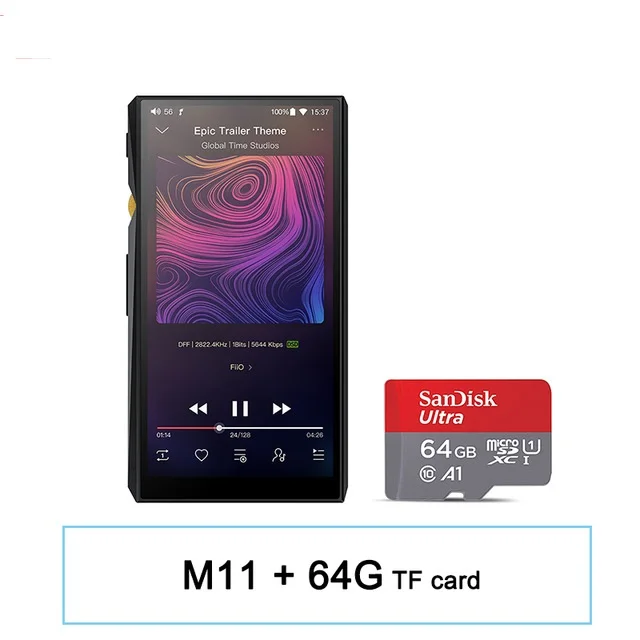 FiiO M11 HIFI музыкальный MP3-плеер с сбалансированным выходом/поддержкой wifi/Air Play/Spotify Bluetooth 4,2 aptx-HD/LDAC DSDUSB DAC - Цвет: M11 with 64G TF card