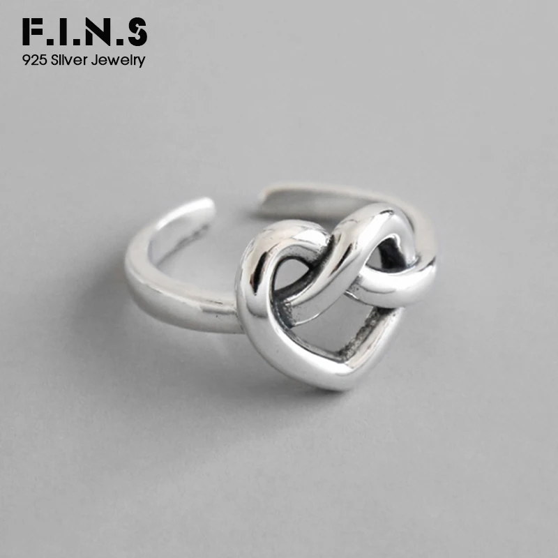 

F.I.N.S Soild 925 Sterling Silver Rings For Women Hollow Heart Opening Finger 925 Silver Ladies Ring Korean Fashion Jewelry