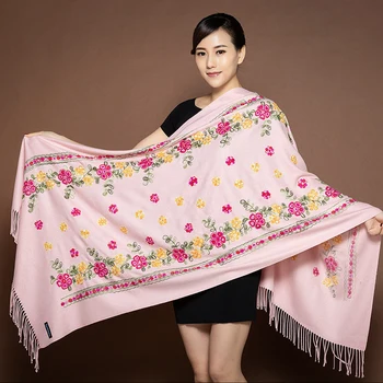 

Women Embroider Flower Pashmina Cashmere Scarf Winter Warm Tassels Scarf Oversize 200*70cm Shawl Fashion Shawl Scarves Hajib
