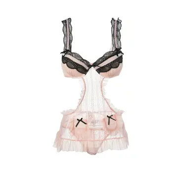 

Exotic Sexy Fishnet Dress Stripper Clothes White Pink Open Cup Lingerie Lace Sleepwear Exotic Lingerie Backless Perspective Hot