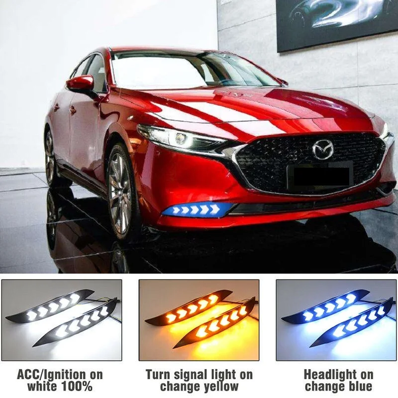 

OKEEN автомобильные DRL для Mazda 3 Axela, 2019, 2020, 12 В, светодиодный, для дневного света, светильник с током, сигнальные огни, желтые Противотуманные фары для вождения
