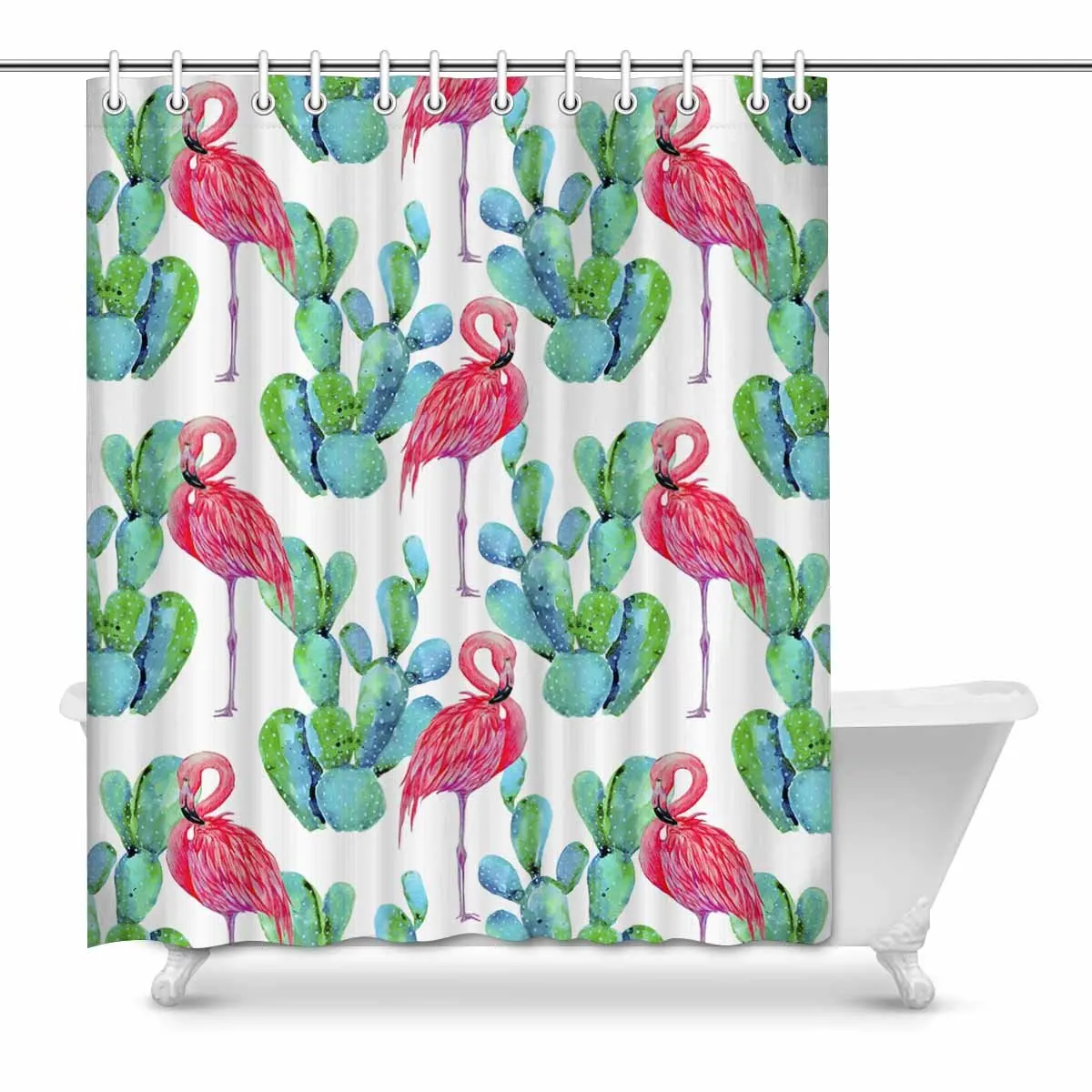 Водостойкая занавеска для ванной из полиэстера с рисунком розовых фламинго