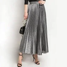 

2021 Spring and Summer New Product Pleated Casual Skirt Style Slim High Waist Big Swing Golden Beach Street Dress Ladies Fashion