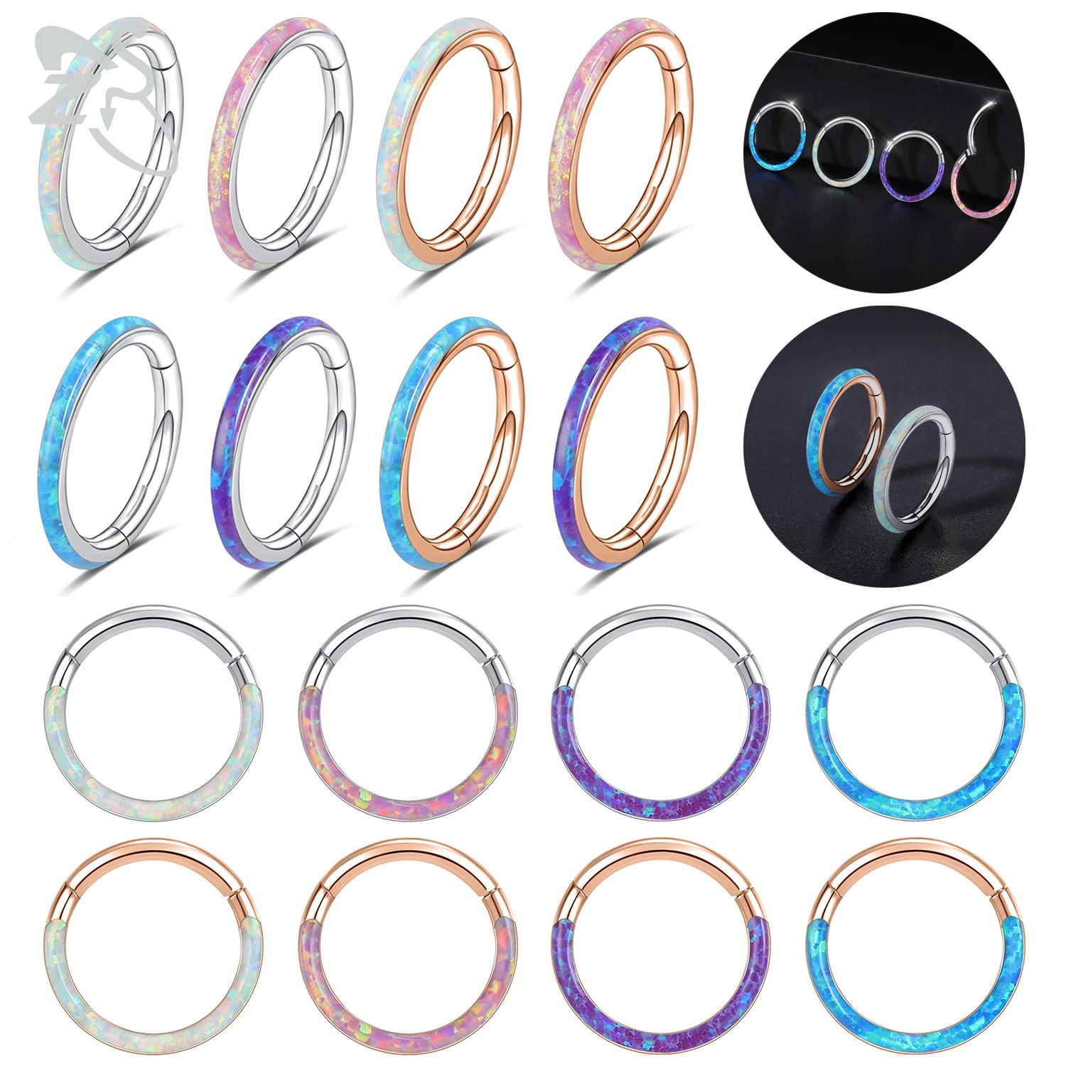 

ZS 1 Piece Multicolor Opal Nose Ring 316L Stainless Steel Hoop Clicker 16G Ear Cartilage Tragus Helix Piercings Jewelry 8//10MM
