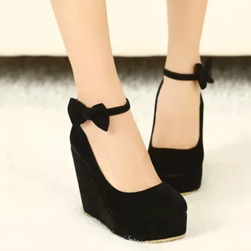 Zapatos de tacón alto para mujer, cuñas de plataforma de talla grande, elegantes, con hebilla aterciopelada, correa en el tobillo, y boda para fiesta, 2020