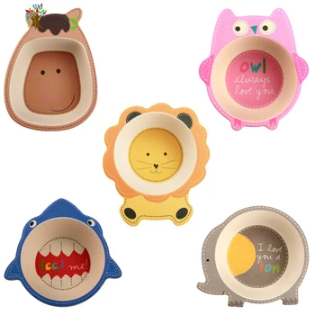 

Cute Cartoon Bamboo Baby Dishes Bowl Food Plates Feeder Food Container Tableware for Children Creative Gift For Infant