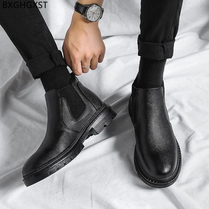 Black Ankle Boots for Men Male Platform Shoes Men Chelsea Boots Men Leather Boots Man Luxury Designer Shoes for Man 2024 Zapatos