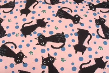 

black Cat l100% cotton print fabric, handmade DIY garment dress girl children cloth 110*45cm