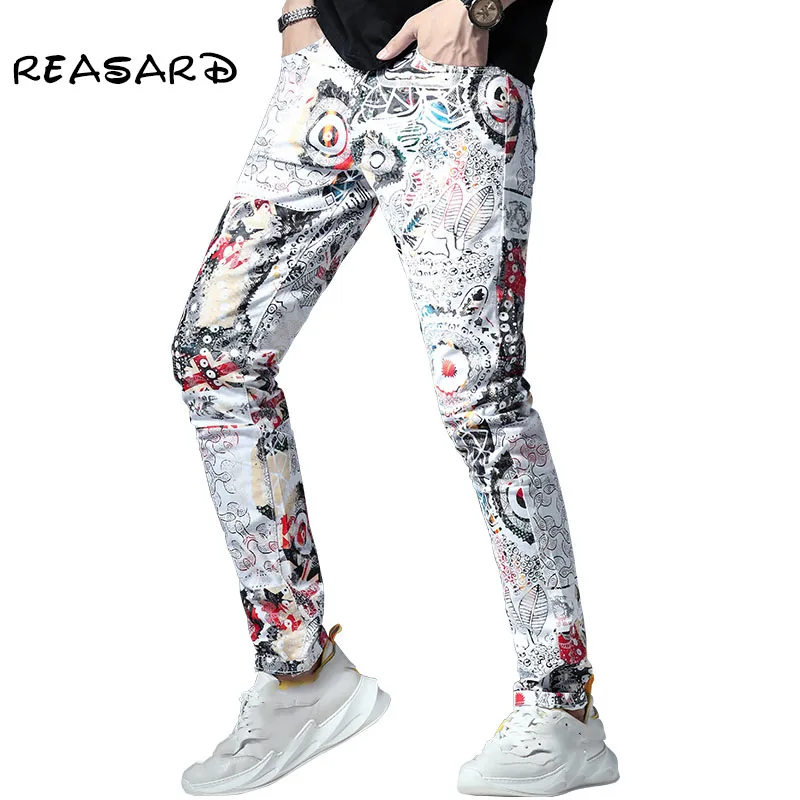 Дизайнерские новые 3D мульти листья белые обтягивающие джинсы с принтом высокое качество модные джинсы в стиле панк Размер 36