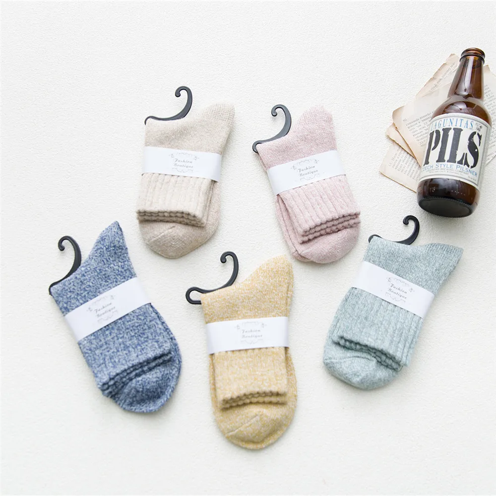 Зимние шерстяные носки женские полосатые теплые винтажные толстые носки