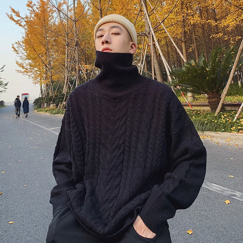 Best Price Winter Men's Solid Color Coats In Warm Cashmere Woolen Sweaters Casual Turtleneck Brand Male Pullover Tide Student Knitting
