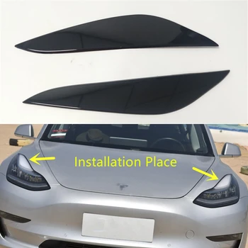 

Car Accessories For Tesla Model 3 2017 2018 2019 Glossy Black Front Headlight Eyelids Head Light Lamp Eyebrow Eyelids Cover Trim