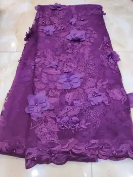 

High Quality African Lace Fabric 2019 Latest 3d Flower Tulle Lace Nigerian Lace With Sequins And Feather For Wedding