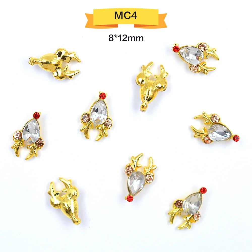 10 шт./упак. алмаз Цепочки и ожерелья Форма Блестящий горный хрусталь 3D сплава Рождественский Санта Клаус аксессуары для маникюра - Цвет: MC4