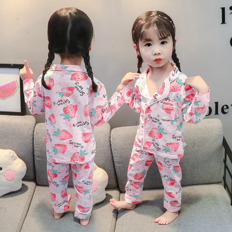 

2020 New Style Casual CHILDREN'S Suit Girls Spring Clothing HEATTECH Case Children Children Strawberry Tracksuit Two Case Cotton