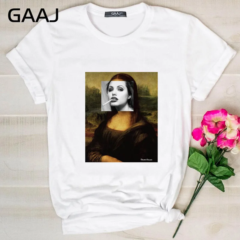 GAAJ Edgy Mona Lisa футболка Женская Harajuku одежда женская футболка с графическим принтом винтажные Топы футболка размера плюс женская футболка