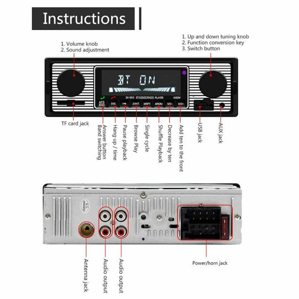Vintage Car Bluetooth FM Radio MP3 Player Stereo USB AUX Classic Car Stereo Audio OLED Color Screen Car Music Media Player