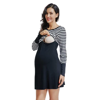 

Maternity Dresses Women Striped Patchwork Pregnancy Dress Casual Long Sleeve Maternity Clothe Loose ropa mujer nursing dress D30