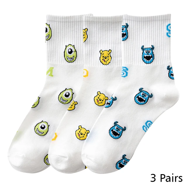 8 Pairs Disney Cartoon Socks Cute Mickey Minnie Daisy Donald Winnie Piglet Print White Funny Harajuku Fashion Kawaii Girl Sock HD025