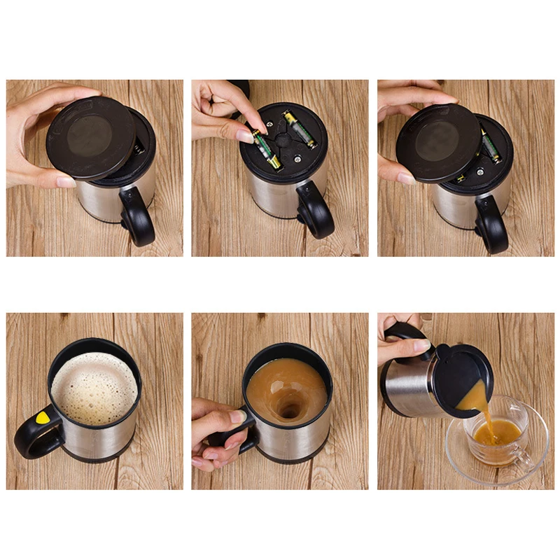 Mengshen Self Stirring Mug - Portable Lazy Auto Mixing Tea Coffee Cup  Perfect For Office Home Outdoor Gift 450ml, A008A Black