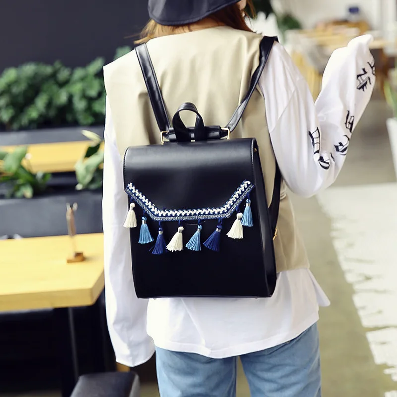 

Ethnic-Style Fashion Backpack 2019 New Style Pu Tassels Trend Cool WOMEN'S Bag Versatile STUDENT'S Backpack Travel Bag