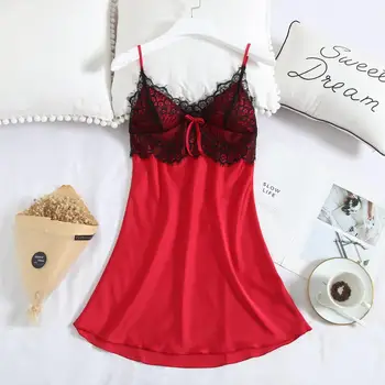 

Fdfklak Women's Sexy Lingerie Silk Nightgown Summer Dress Lace Night Dress Sleepwear Nightie Homewear Chest Pad Nightwear