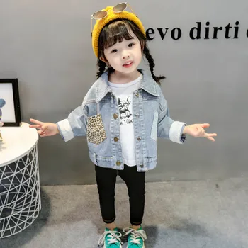 

New Spring Autumn Leopard Denim Jacket Leopard Denim Jacket Casual Fashion Baby Girl Long Sleeve Kids Outerwear