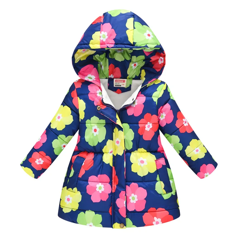 

CYSINCOS Cute Kid Printed Long Coat Hooded Zipper Children Cotton Outcoat Thicken Winter Warm Down For Baby Girl Clothes Outwear